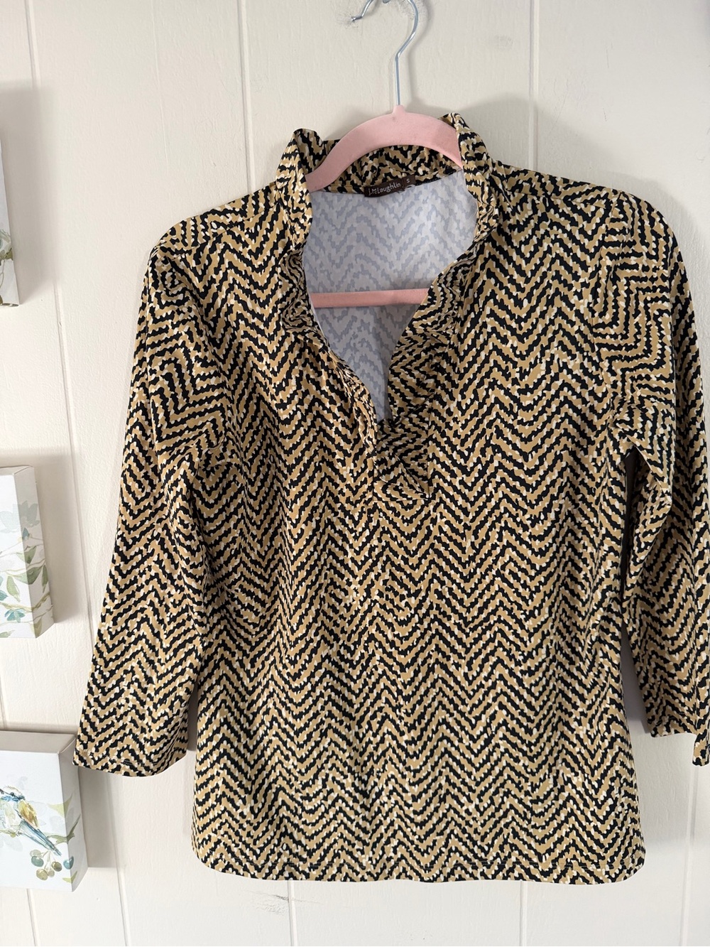 J.McLaughlin Size S Catalina Cloth Abstract Chevron Print 3/4 Sleeve Top